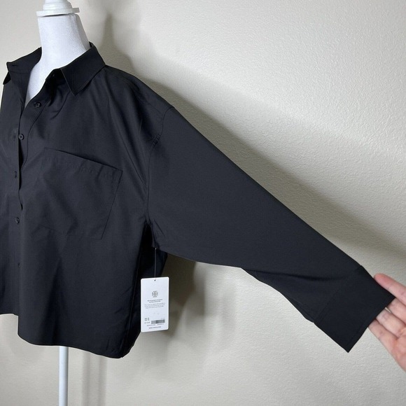 Athleta Black Long Sleeve Cropped Button Up Stretch Tech Top Plus Size 1X NWT - Picture 7 of 16